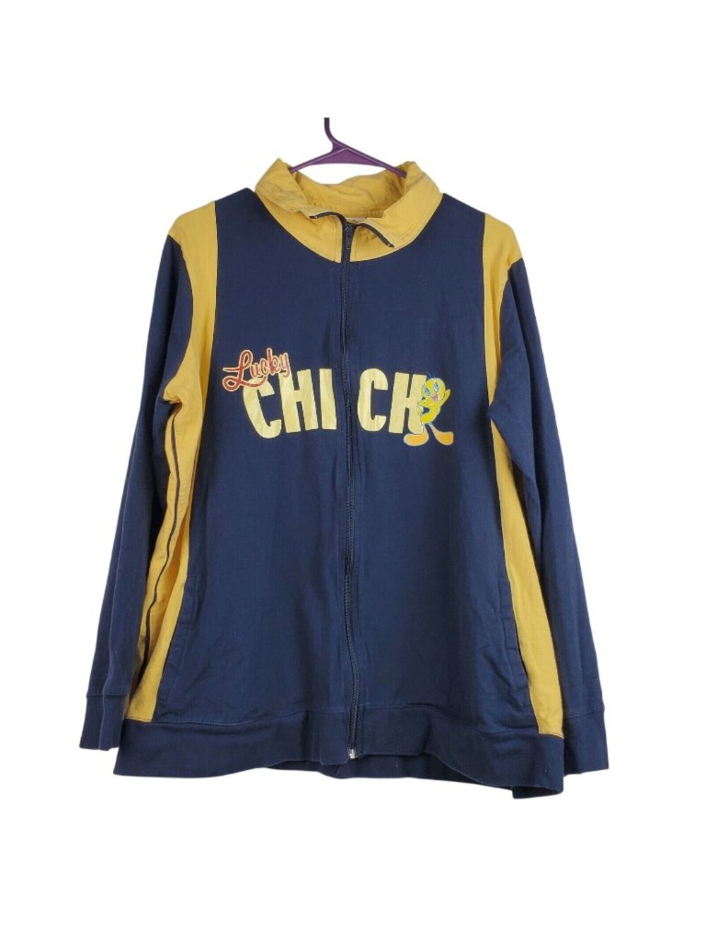 Vtg Looney Tunes Womens Tweety Bird Lucky Chick Zip Jacket Blue Yellow Sz 22-24